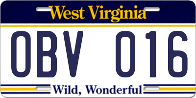 WV license plate OBV016