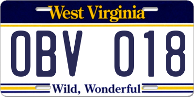 WV license plate OBV018