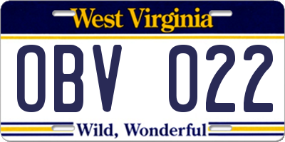 WV license plate OBV022