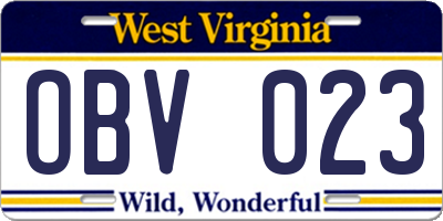 WV license plate OBV023