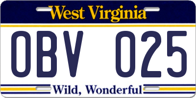 WV license plate OBV025
