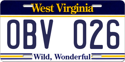 WV license plate OBV026