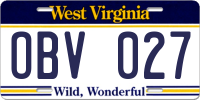 WV license plate OBV027