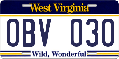 WV license plate OBV030