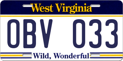 WV license plate OBV033