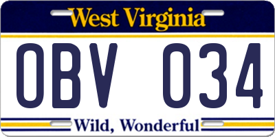 WV license plate OBV034