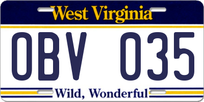 WV license plate OBV035