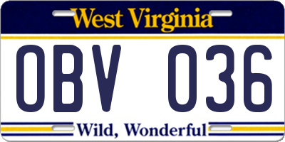 WV license plate OBV036