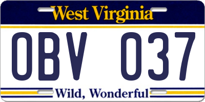 WV license plate OBV037