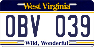 WV license plate OBV039