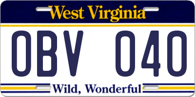 WV license plate OBV040