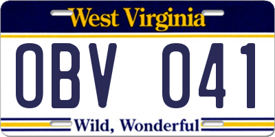 WV license plate OBV041