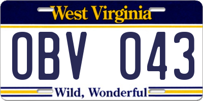 WV license plate OBV043