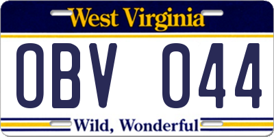 WV license plate OBV044