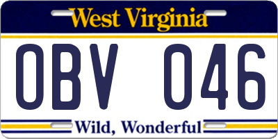 WV license plate OBV046