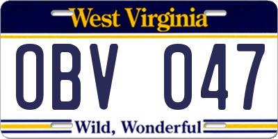 WV license plate OBV047
