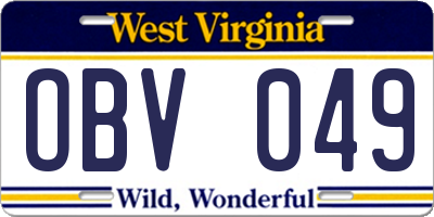 WV license plate OBV049