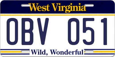 WV license plate OBV051