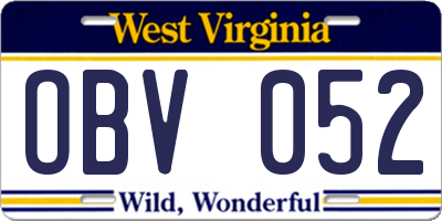 WV license plate OBV052
