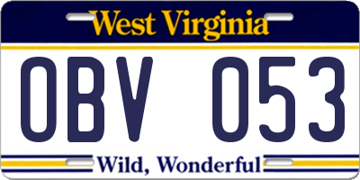 WV license plate OBV053