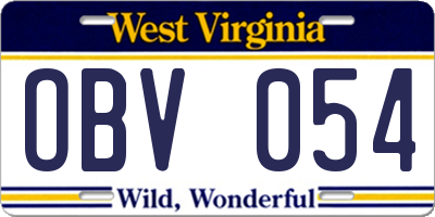 WV license plate OBV054