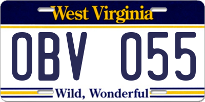 WV license plate OBV055
