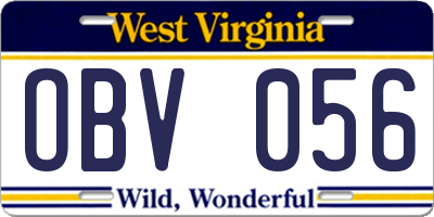 WV license plate OBV056