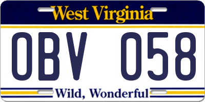 WV license plate OBV058