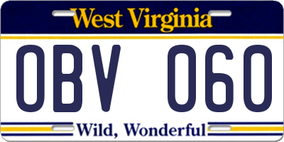 WV license plate OBV060