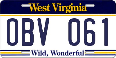 WV license plate OBV061