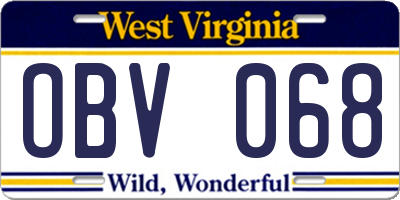 WV license plate OBV068