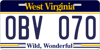 WV license plate OBV070