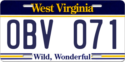 WV license plate OBV071