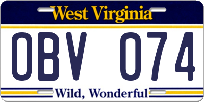 WV license plate OBV074