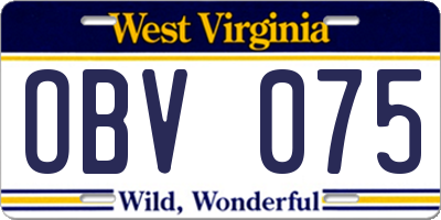 WV license plate OBV075