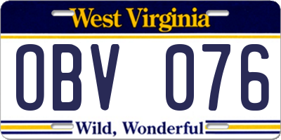 WV license plate OBV076