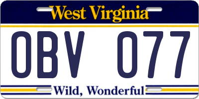 WV license plate OBV077