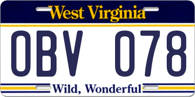 WV license plate OBV078