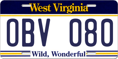 WV license plate OBV080