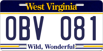 WV license plate OBV081