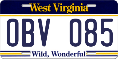 WV license plate OBV085
