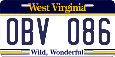WV license plate OBV086