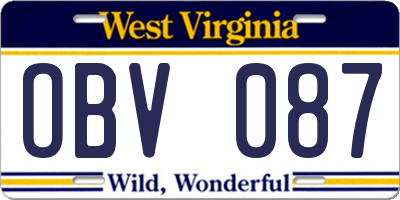 WV license plate OBV087
