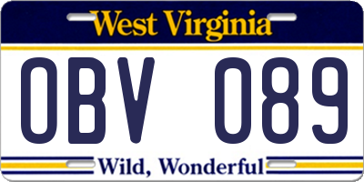 WV license plate OBV089