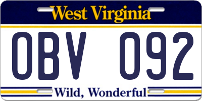 WV license plate OBV092