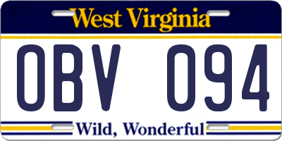 WV license plate OBV094