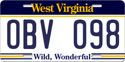 WV license plate OBV098