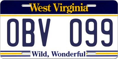 WV license plate OBV099