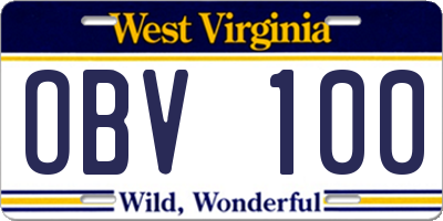 WV license plate OBV100