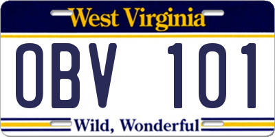 WV license plate OBV101